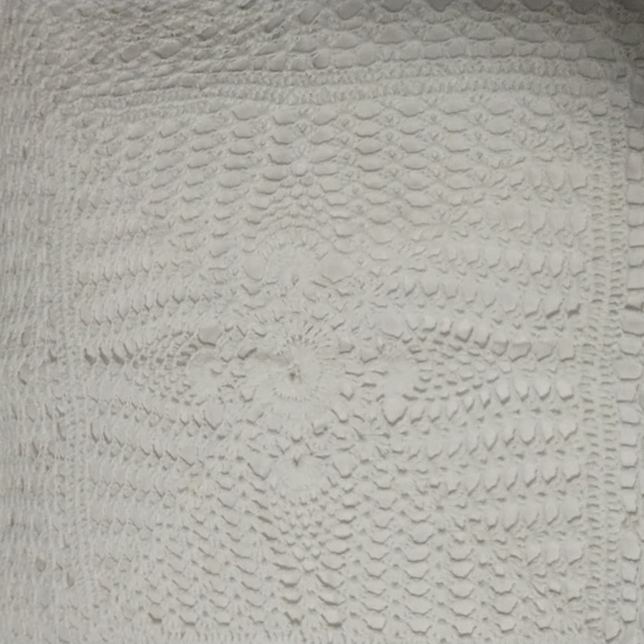 Crocheted Throw Pillow Cover, Boho White Square Crochet Cottagecore Shabby Chic - Picture 2 of 3